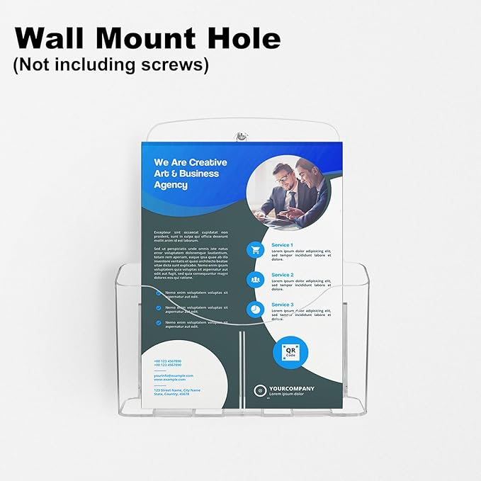 2 Pack Acrylic Brochure Holder 8.5 x 11 in with Business Card Holder, 1-Tier Brochure Display Stand with Removable Divider for 4 x 9 Inches Trifold Pamphlets, Clear Flyer Holde