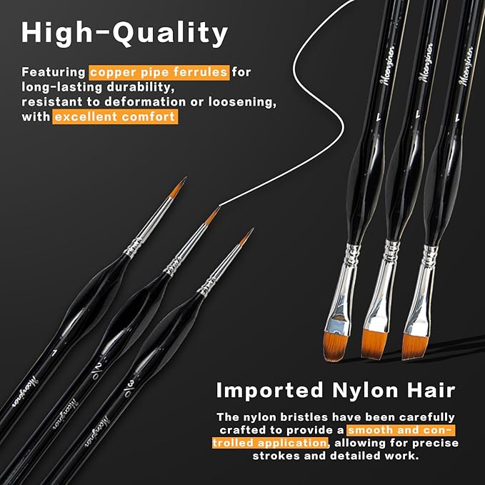 10 Pieces Exquisite Detail Paint Brush Set with Copper Tube and Special Double - Wire - Binding Process，Birch Wood Pen,Triangular Grip. Suitable Oil, Watercolour, Acrylic, Digital Painting