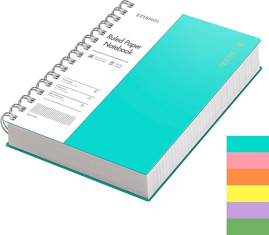 EMSHOI A5 Spiral Notebook College Ruled Lined Journal, Small 5.7" X 8.22", 300 Pages/150 Sheets, 100gsm Thick Paper, Waterproof Hardcover, for Office School Women Men Work Writing Notes-LightBlue
