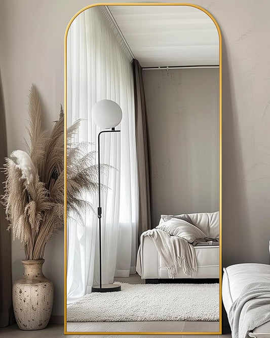 Antok Full Length Mirror, 76"x34" Floor Mirror Freestanding, Arched Floor Standing Large Mirror Full Body Mirrors with Stand for Bedroom, Hanging Mounted Mirrors for Living Room, Gold