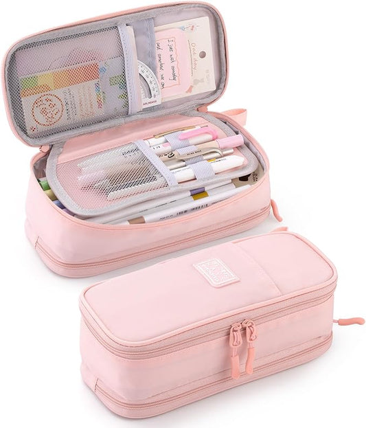 CICIMELON Large Pencil Case Big Storage Pen Pouch Bag with Compartment for School Supplies Office College Teen Boys Girls Adults, Upgraded Pink