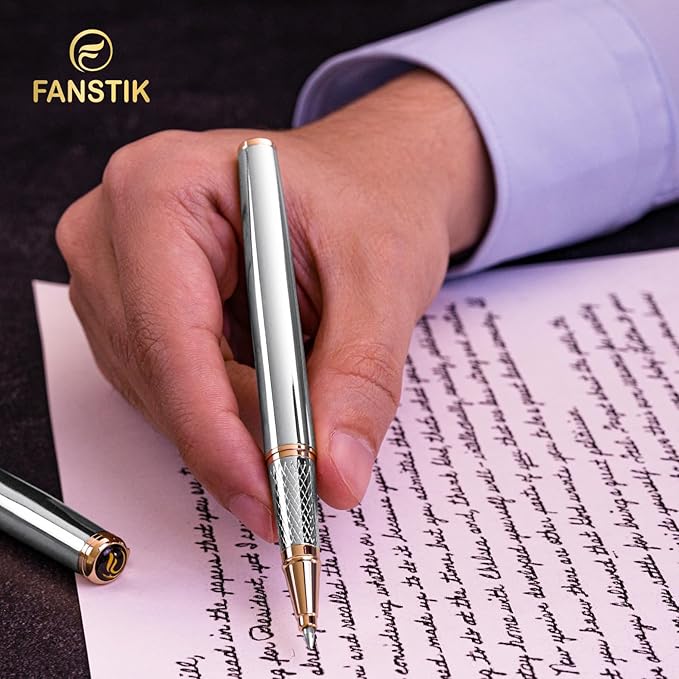 Silver&Gold Luxury Rollerball pen (Made In USA) fancy gift set for women, Real 24K Gold Plating, Professional executive pen gift set for men (Lux Rollerball Silver-Gold)