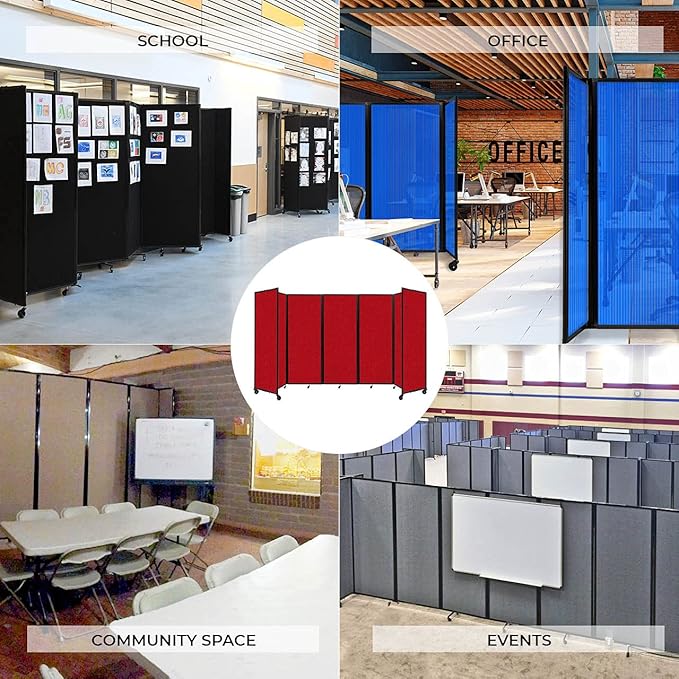 Versare Room Divider 360 Portable Wall Partition | Folding Panels | Large Freestanding Divider | Locking Wheels | Temporary Room Separator | 14' x 7'6'', Slate