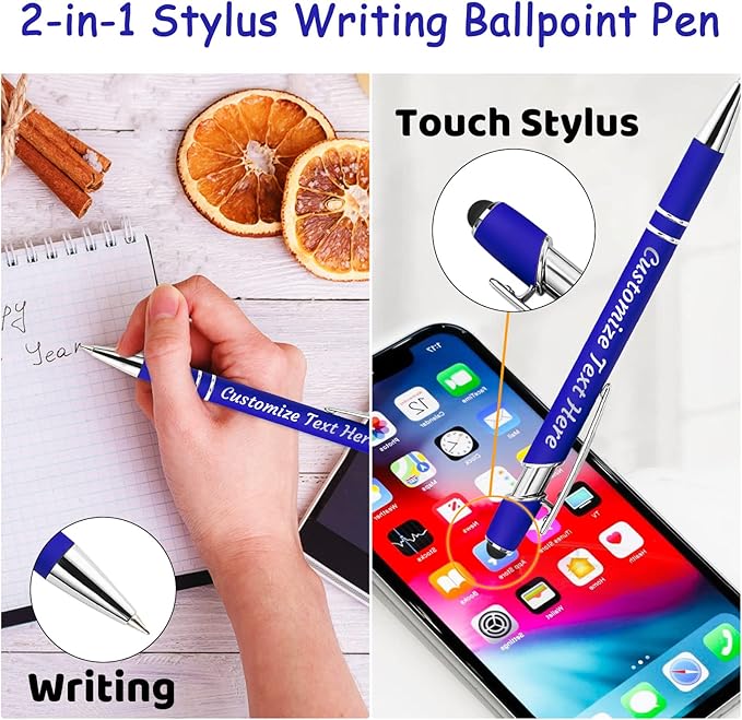Personalized Pens Bulk 100 with Name Custom Engraving Ballpoint Pens with Stylus Tip Customized Smooth Writing Pens Personalized Gifts for Anniversary Birthday or Graduation(Orange,Black Ink)