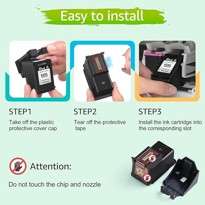 greencycle 65XL Black Ink Cartridge Replacement for HP 65 XL N9K04AN Compatible with Envy 5055 5052 5058 Deskjet 2655 2652 2622 3720 3730 3752 3758 All-in-One Printer (Black, 1 Pack)