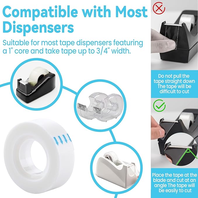 Invisible Tape Refill - Tear by Hand, 3/4'' X 1000'', 16 Rolls Gift Wrap Tape for Repairing, Back to School Supplies, Writable