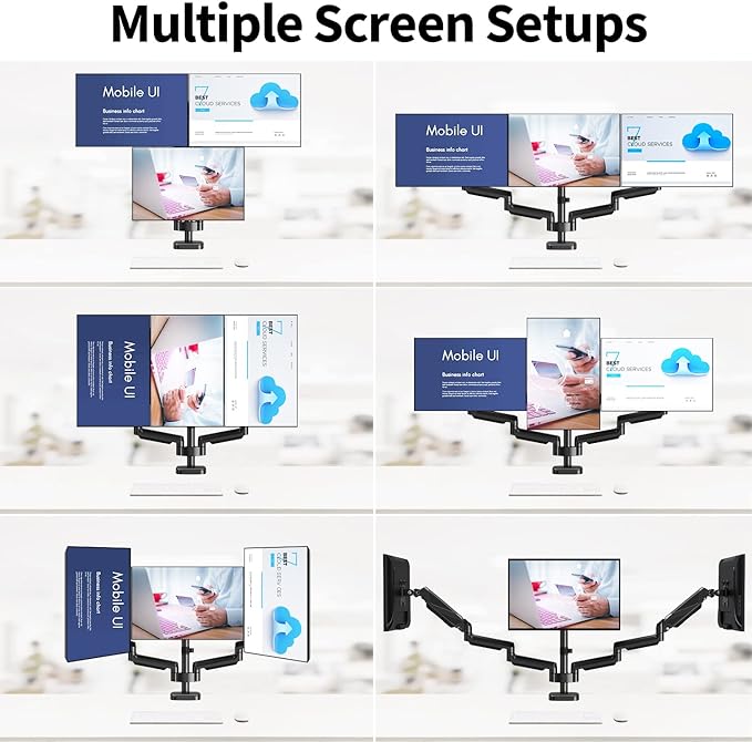 MOUNTUP Triple Monitor Mount, Three Monitor Desk Mount for Max 27 inch Computer Screens, Triple Monitors Stand with Gas Spring, Monitors Arm with Swivel, Tilt, Rotation, Each Arm Holds 4.4-19.8 lbs