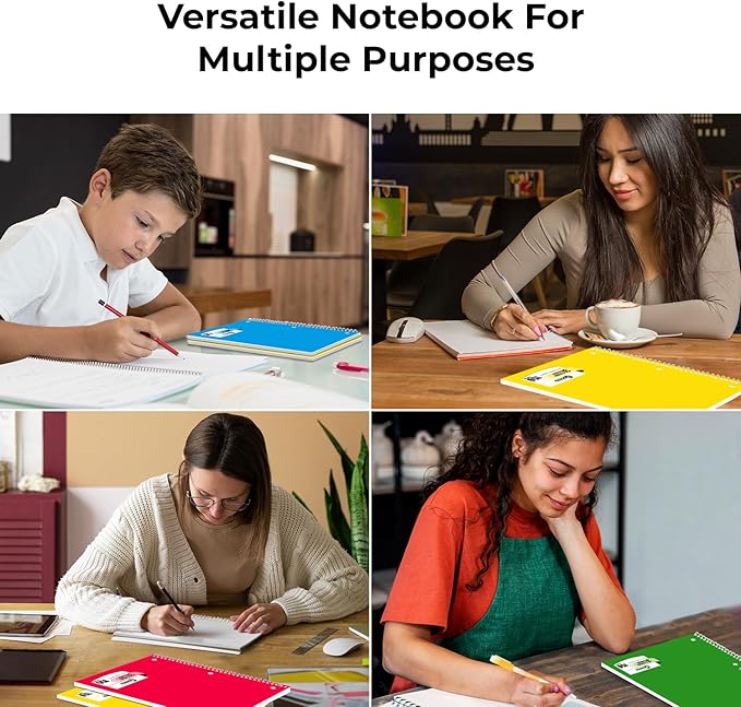 3 Subject Notebook College Ruled, 6 Pack, 150 Sheets(300 Pages), No-Bleed Paper, 3 Hole Punched, 8x10-1/2, 3 Subject Spiral Notebook for School, Home & Office, Assorted Colors