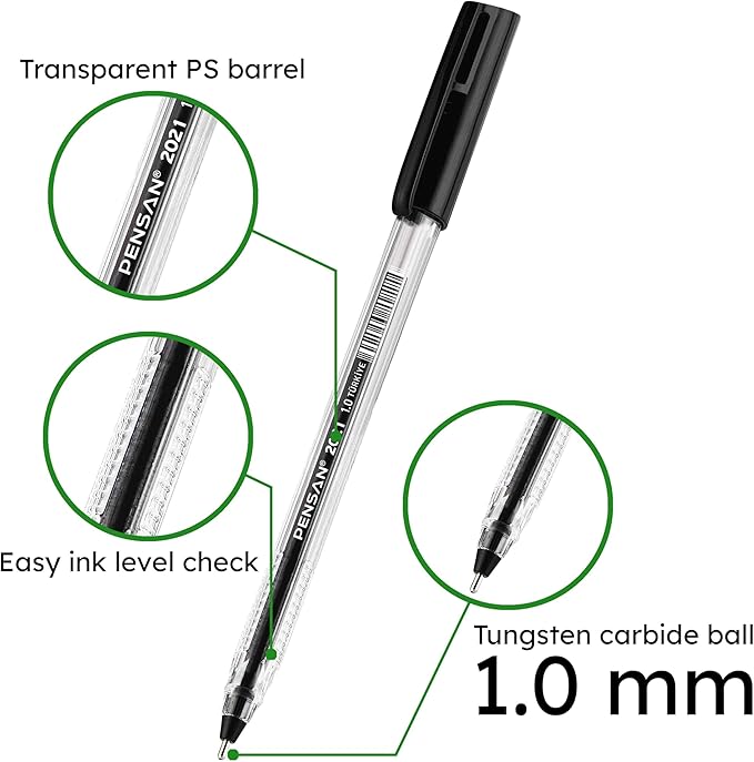 Black Ballpoint Pens,1.0 mm Medium Point, Black Pens, Ergonomic Triangle Grip, 50-Count Pack of Bulk Pens