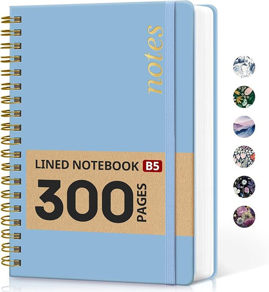 Lined Spiral Notebook Journal for Work, 300 Pages Thick B5 (7.1"x10") College Ruled Journal for Women & Writing, Hardcover Notebook for Note Taking, Perfect for Office Home School, Perfect for Office Home School, Blue