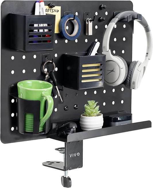 VIVO Steel Clamp-on Rotating Pegboard, 17 x 13 inch Magnetic Peg Board, Above or Below Desk Accessory Organizer, Black, PP-DK01C