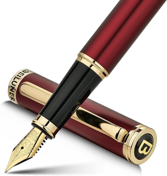 BEILUNER Red Fountain Pen,Stunning Luxury,24K Gilded Nib(Medium),Gorgeous 24K Gold Finish, Ink Converter,Trustworthy Pen Gift for Men&Women-Elegant,Fancy,Executive,Calligraphy, Nice Pens for Writing