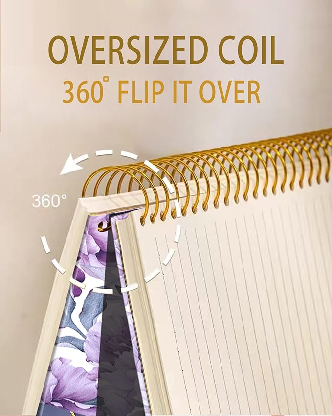 iampanda Spiral Journal Notebook,Strong Twin-Wire Binding with Premium Paper for Girl Women,Pretty Design 60 Sheets A5 College Ruled Notebook/Journal,Perfect for School Office Home Gifts,Purple Floral