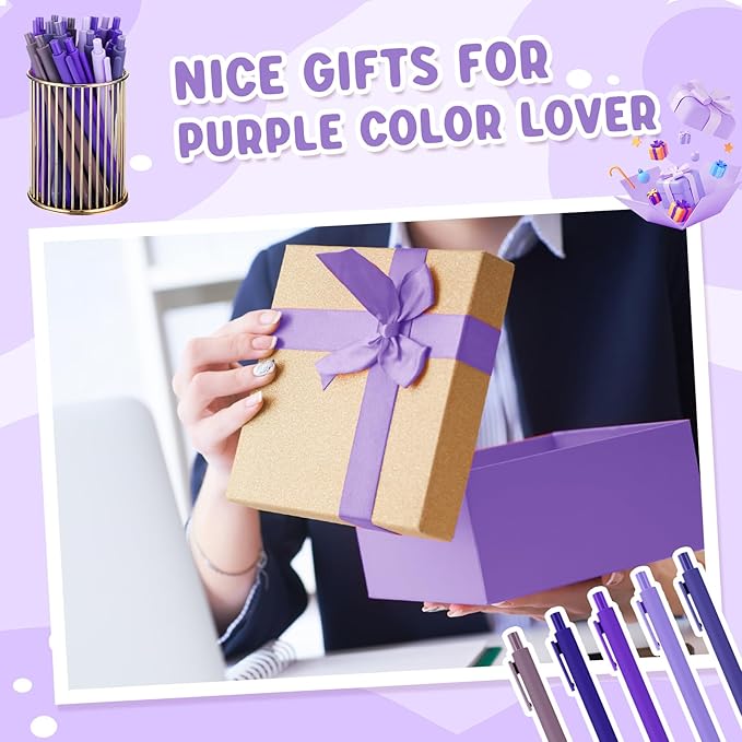 50 Pcs Ballpoint Pens Bulk Retractable Writing 1. 0 mm Black Ink Cute Pens Smooth Writing Color Fancy Gift for Teacher Student Employee Office School Home Baby Shower Supplies (Purple Series)