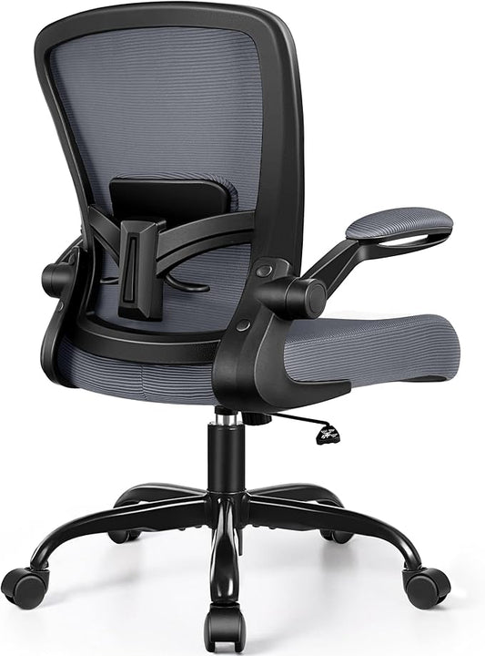 FelixKing Office Chair, Ergonomic Desk Chair Breathable Mesh Chairs with Adjustable High Back Lumbar Support Flip-up Armrests, Executive Swivel Comfy Task Computer Chairs for Home Office Dark Gray