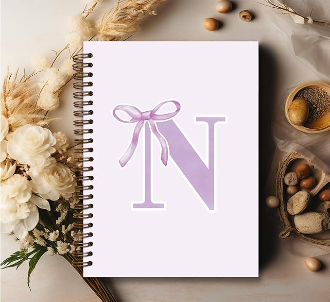foedor Coquette Trendy Preppy Purple Bow Spiral Notebook,Initial N Journal Personalized Teen Girl Gifts,Monogrammed Gifts for Women Teen Girl,College Ruled Hardcover Spiral Notebook(purple)