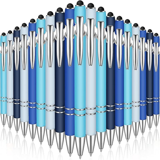 Zonon 38 Pieces Rubberized Ballpoint Pen with Stylus Tip Stylish Metal Pen Capacitive Styli with Soft Rubberized Grip, Black Ink for Most Devices (Blue Series)