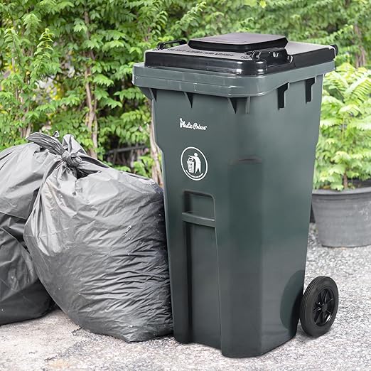 32 Gallon Trash Can with Wheels Rollout, Commercial Outdoor Trash Can Heavy-Duty Outside Garbage Can with Wheels, Gray 2 Pack