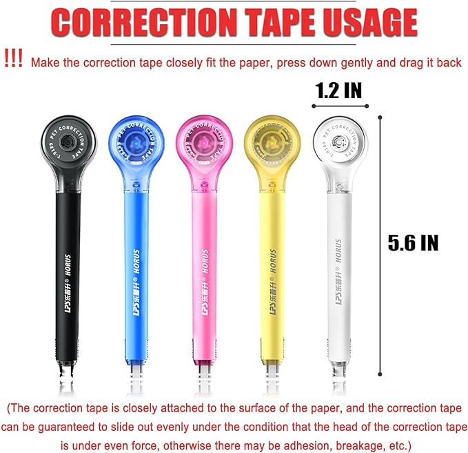 5pcs Correction Tape Pen, White, 1/5" x 236", Push-pull Protectiv