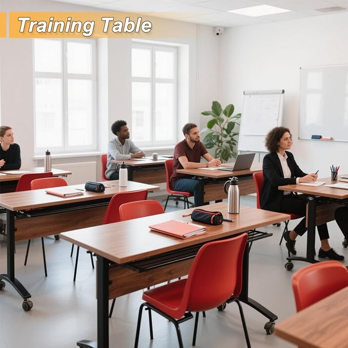 Conference Room Table with Silent Wheels, Mobile Folding Conference Table for 16 Person,Flip Top Office Training Tables with Walnuts Wood Tabletop, for School,Business Meeting Rooms (6 Pack 47in)