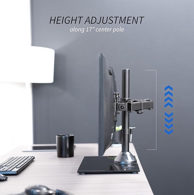 VIVO Freestanding Dual Monitor Stand with Sleek Glass Base and Adjustable Arms, Mounts 2 Screens up to 32 inch and 22 lbs Each, Black, STAND-V002FG