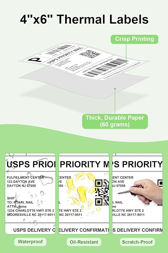 4x6 Thermal Labels - Waterproof Shipping Stickers for Thermal Printers, All-Purpose Label Stickers, White, 1000/Pack (2-Pack)