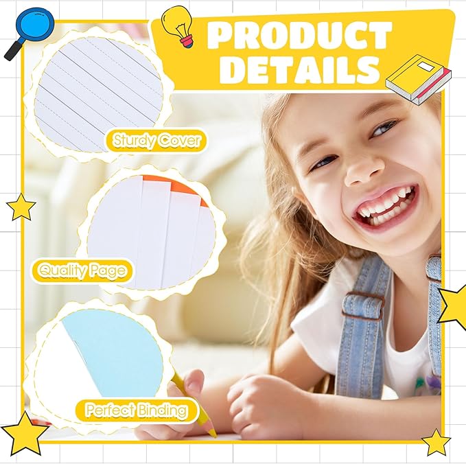 Henoyso 6 Pcs Primary Composition Notebook K-2 9 3/4 x 7 1/2 Inch Primary Journal, Back to School Supplies, Bulk Blank Writing Book for Kid to Write Draw Journal 60 Page Notebooks (Pastel Color)
