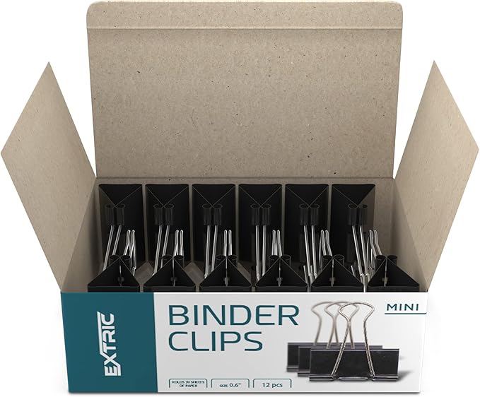Binder Clips - 60 Pack Mini Black Paper Clamps, 0.6 Inch, Holds 30 Pages, File Clip for Home, Office and School Supplies
