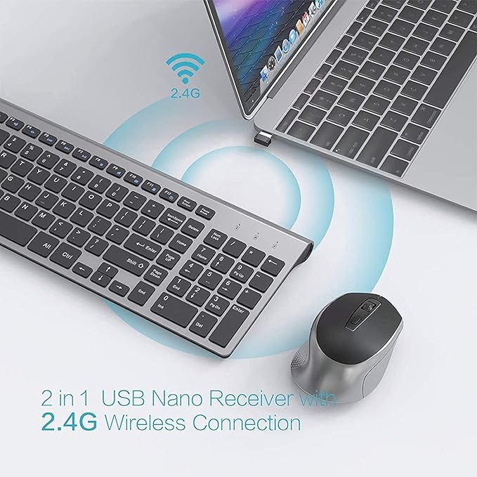 Wireless Keyboard Mouse Combo, J JOYACCESS 2.4G Ergonomic Computer Keyboard,Ergonomic Wireless Mouse for PC,Windows, Laptop, Desktop, Chromebook,Mac-Grey