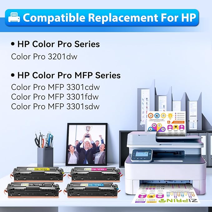 218A Toner Cartridges 4 Pack with Chip - 3301fdw Compatible Replacement for HP 218X 218A Color Laserjet Pro MFP 3301fdw 3301sdw 3201dw 3301cdw Printer High Yield W2180A (Black Yellow Magenta Cyan)