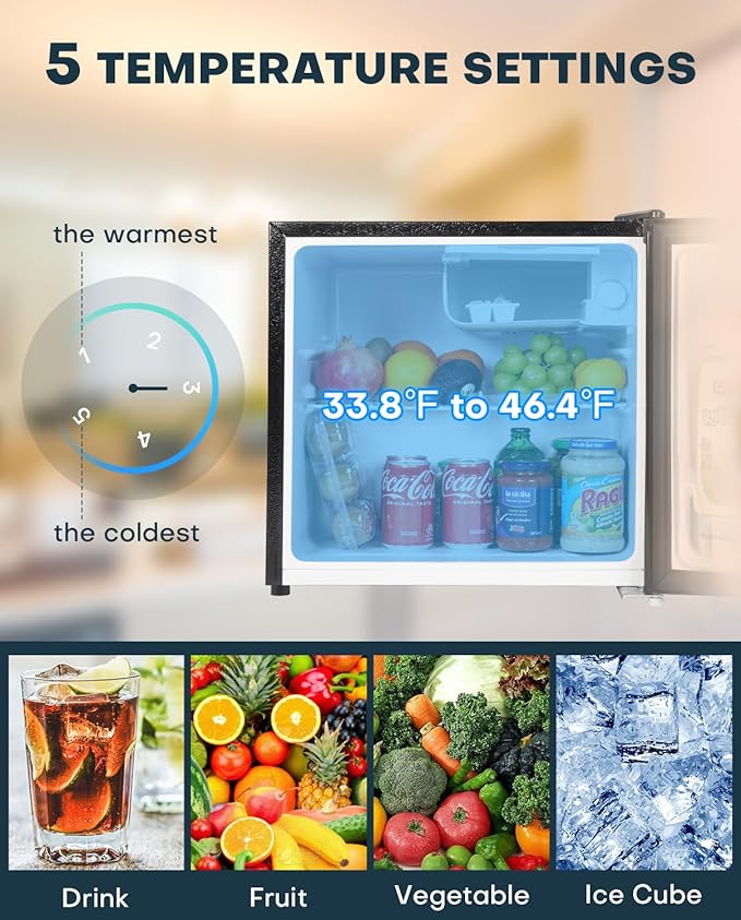 Upstreman 1.7 Cu.ft Mini Fridge with Freezer, Dorm Essentials, Adjustable Thermostat, Energy Saving, Low Noise, Single Door Compact Refrigerator for Dorm, Office, Bedroom, Stainless- FR17