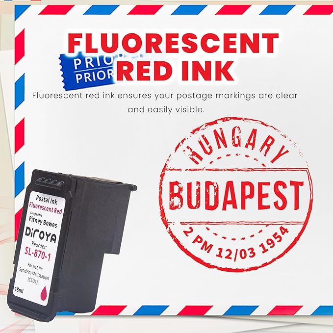 SL-870-1 Ink Cartridge 18ML High Yield Replacement for Pitney Bowes SendPro Mailstation Fluorescent Red Postage Ink (CSD1) (1 Pack)