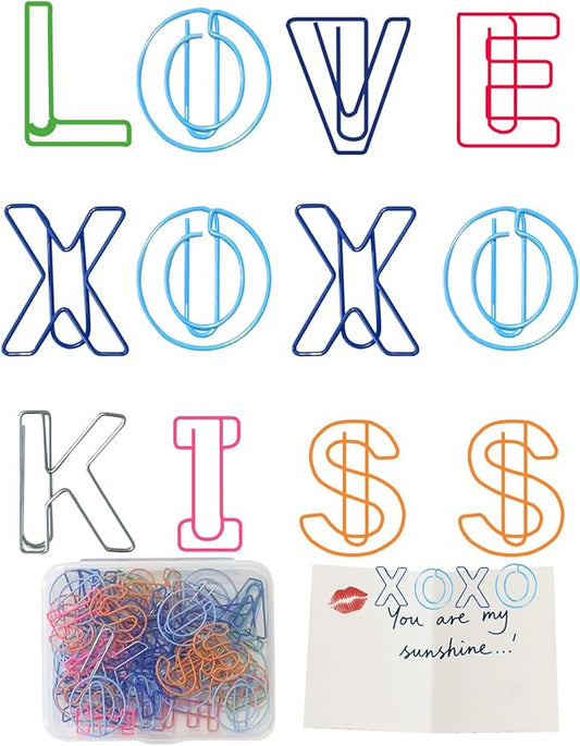 52 Pcs Stainless Steel Paper Clips - Alphabet Letter Clips for Office & School with Storage Box Assorted Color (Love Series)