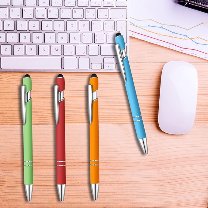 24 Pcs Blue Ink Ballpoint Pen with Stylus Tip 2 in 1 Ballpoint Pen 1.0 mm Blue Ink Metal Stylus Pen for Touch Screens Coworkers, Family, Colleagues, Office (Multicolor)