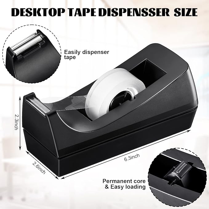 3 Pack Desktop Tape Dispenser Tape Roll Non Skid Base Tape Dispensers for Office Home School (Tape Not Included)