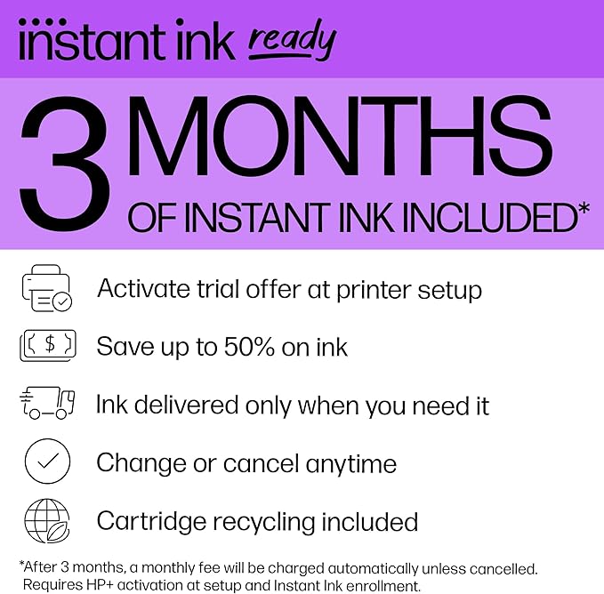 HP DeskJet 4227e Wireless All-in-One Color Inkjet Printer, Scanner, Copier, Best-for-Home, 3 Months of Instant Ink Trial Included (6W7F0A)