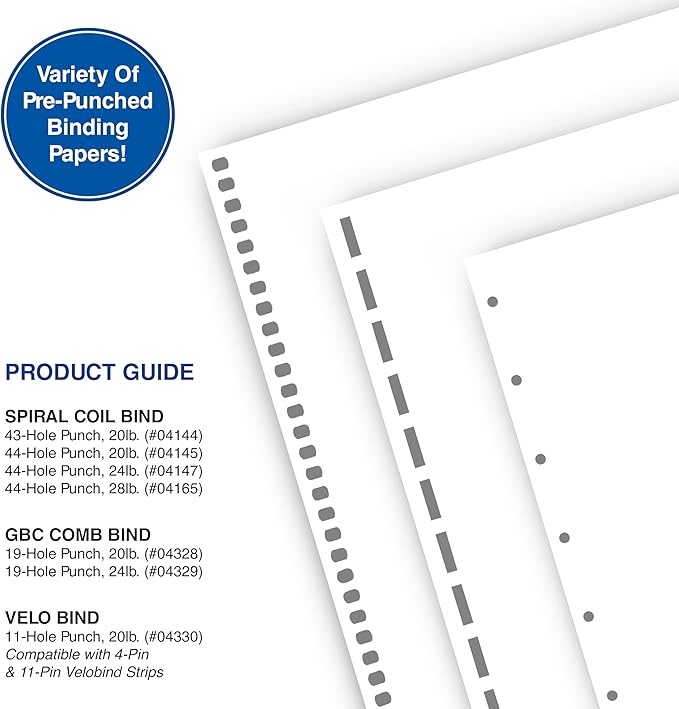 PrintWorks Professional Pre-Punched Spiral Binding Paper - 44-Hole (4:1 Pitch Hole Punch) - Book Binding Printer Paper - Made in the USA - 500 Sheets - 8.5" x 11" - 24 lb - 92 Bright White (04147)