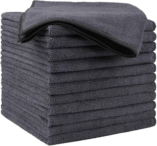 HOMEXCEL Microfiber Cleaning Cloths 12 Pack, Premium 16 x 16 inch Microfiber Towel for Cars, Ultra Absorbent Car Washing Cloth, Lint Free Streak Free Wash Cloths for Car, Kitchen, and Window, Grey