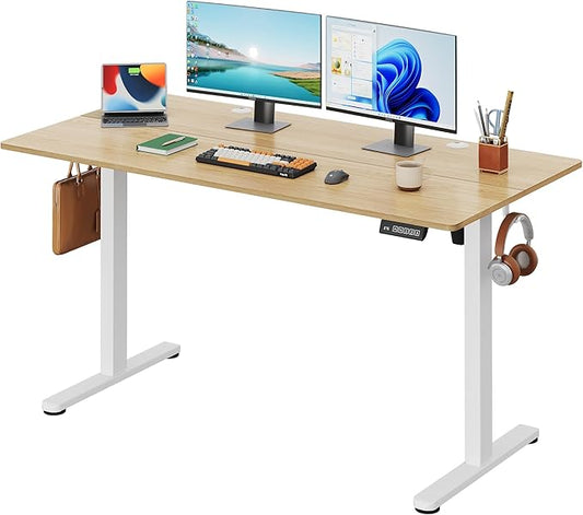 DEVAISE 55 Inch Electric Standing Desk, 3 Adjustable Height Stand up Desk for Home Office, Ergonomic Sit to Stand Desk with LED Touchscreen, Headphone Hook, 3 Memory Preset Computer Desk (Maple)