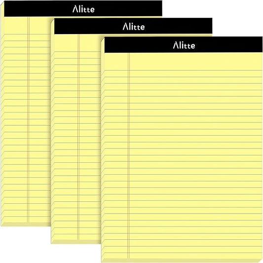 Yellow Legal Notepads 8.5 x 11, Pack of 3 - Perforated Wide Ruled Writing Pad - Premium Thick Paper, No Ink Bleeding - Blank Legal Pads For Home, Office, School, Business - 50 Sheets Per
