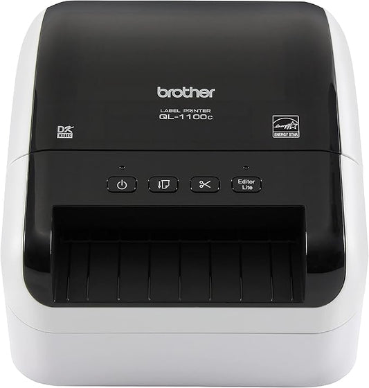 Brother QL-1100c Wide Format Label Printer, Shipping & Postage Labels 4” x 6”, Barcode & QR Code, High Speed, Direct Thermal Printing, Compact, uses DK Drop-in Label Rolls, USB Connectivity