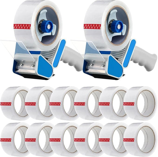 2 Pack Packing Tape Dispenser Gun with 12 Roll 2 Inch Packing Tape Gun 2.7 Mil Heavy Duty for Storing, Shipping, Moving, Carton and Box Sealing