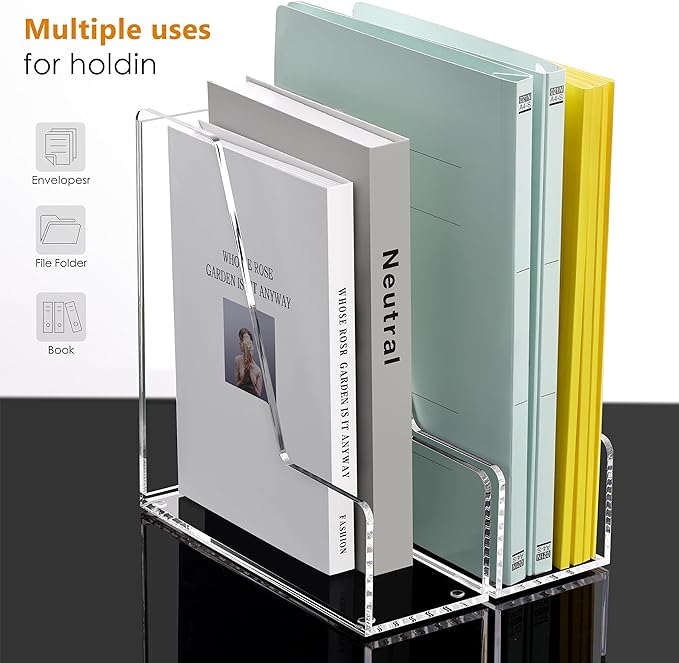 2-Pack Acrylic Magazine File Holder Desk Organizer Magazine Rack, Clear, Vertical File Sorter Holders, 9.45"D x 3.54"W x 10.24"H
