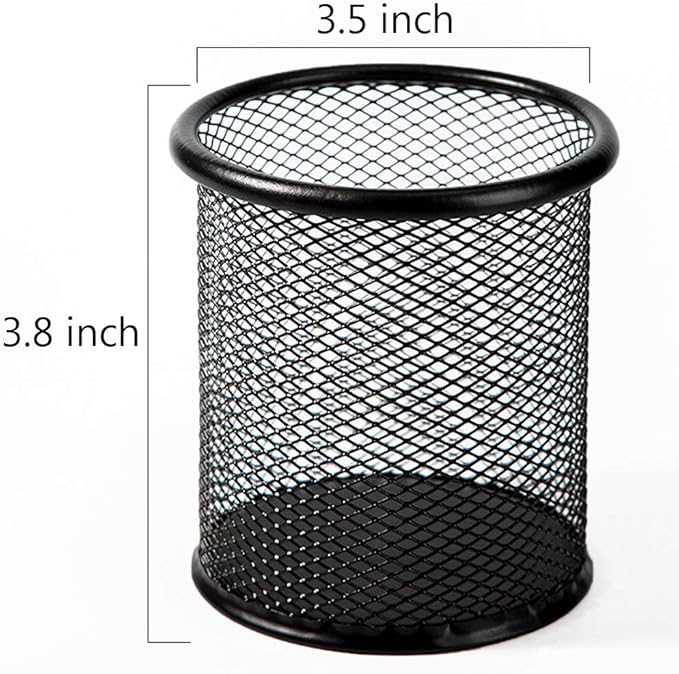 Ameceres 4 Packs Wire Mesh Pencil Holder Metal Pen Cup Desk Pen Organizer Case Pencil Jar Black for Office Home (DeepPink)