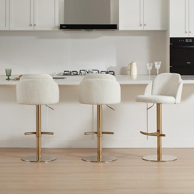 CHITA Adjustable Bar Stools Set of 3, Swivel Counter Height Stools with Stainless Steel Base for Bar, Kitchen Island, Dining Room, Gold