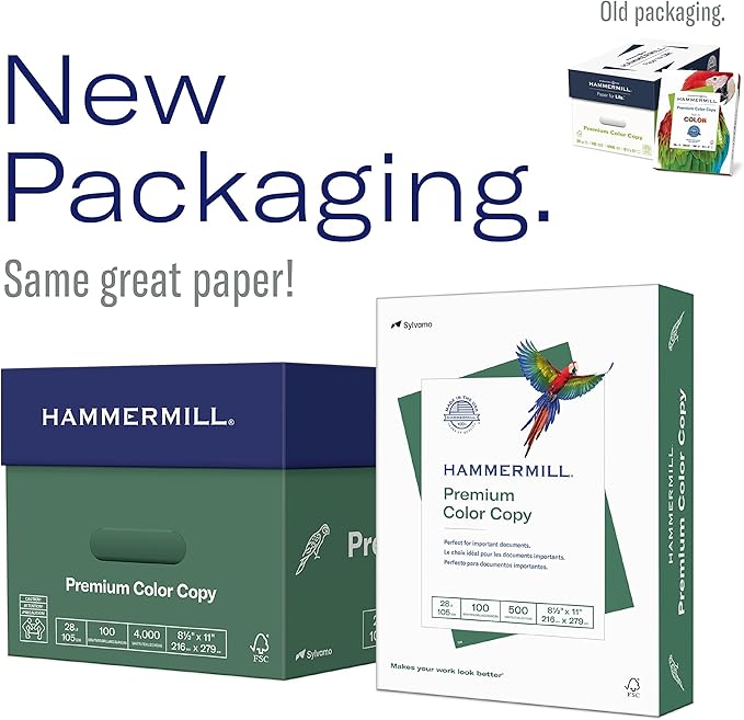 Hammermill Printer Paper, Premium Color 32 lb Copy Paper, 8.5 x 11 - 8 Ream | 4000 Sheets - 100 Bright, Made in the USA, 102630C