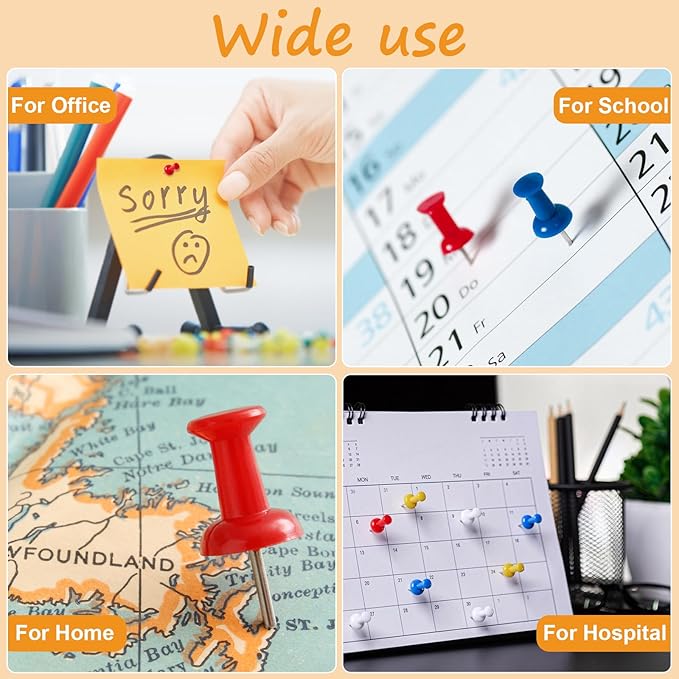 500 Pack Push Pins Tacks, Colored Map Push Pins, Plastic Head, Steel Point, Thumb Tacks for Cork Board, Bulletin Board, Map Pins, Photo Hanging Tacks at Homes, Schools and Offices