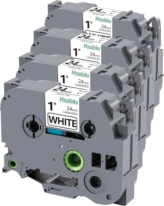 Compatible for Brother P Touch Label Tape 1 Inch TZe TZ Tape 24mm 0.94 Laminated White TZc251 TZe251 TZe-251 for PTouch PT-D600 PT-P710BT PT-P700 Label Maker, 1" X 26.2', 4-Pack