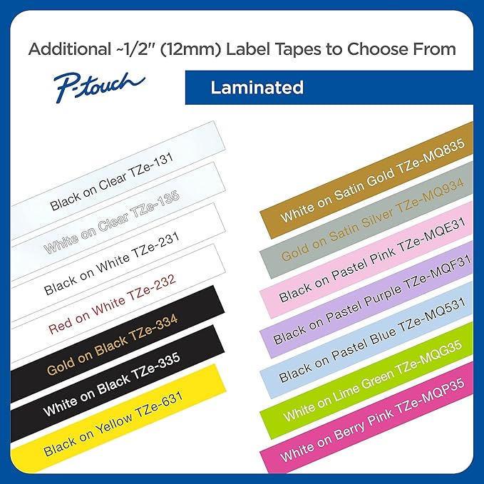 Brother Genuine P-touch TZe-231 4-Pack Tape (TZE2314PKB) ½” (0.47” or 12mm) x 26.2 ft. (8m) Laminated Black on White, (For use with PT-D210, PT-H110, PT-D220, PT-D410, PT-D600 Label Makers)
