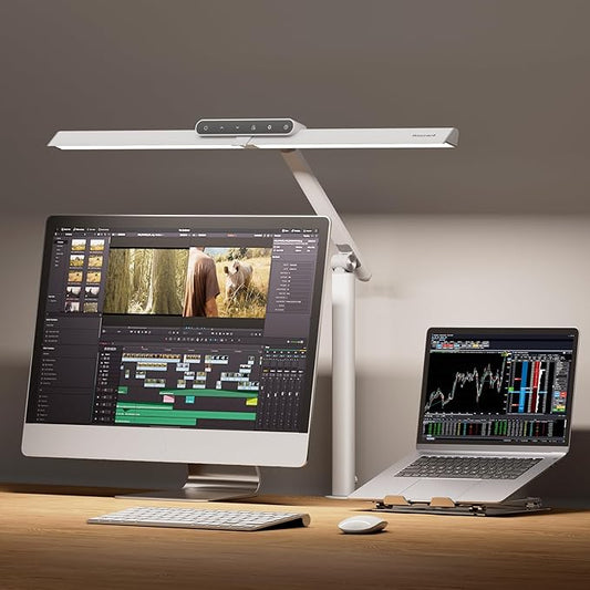 Honeywell LED Desk Lamp with Clamp - HJ1 Sunturalux Eye-Caring Clip on Lights for Home Office, 1200LM Clamp Lamp 4 Color Modes Stepless Dimming Task Desk Light for Working White